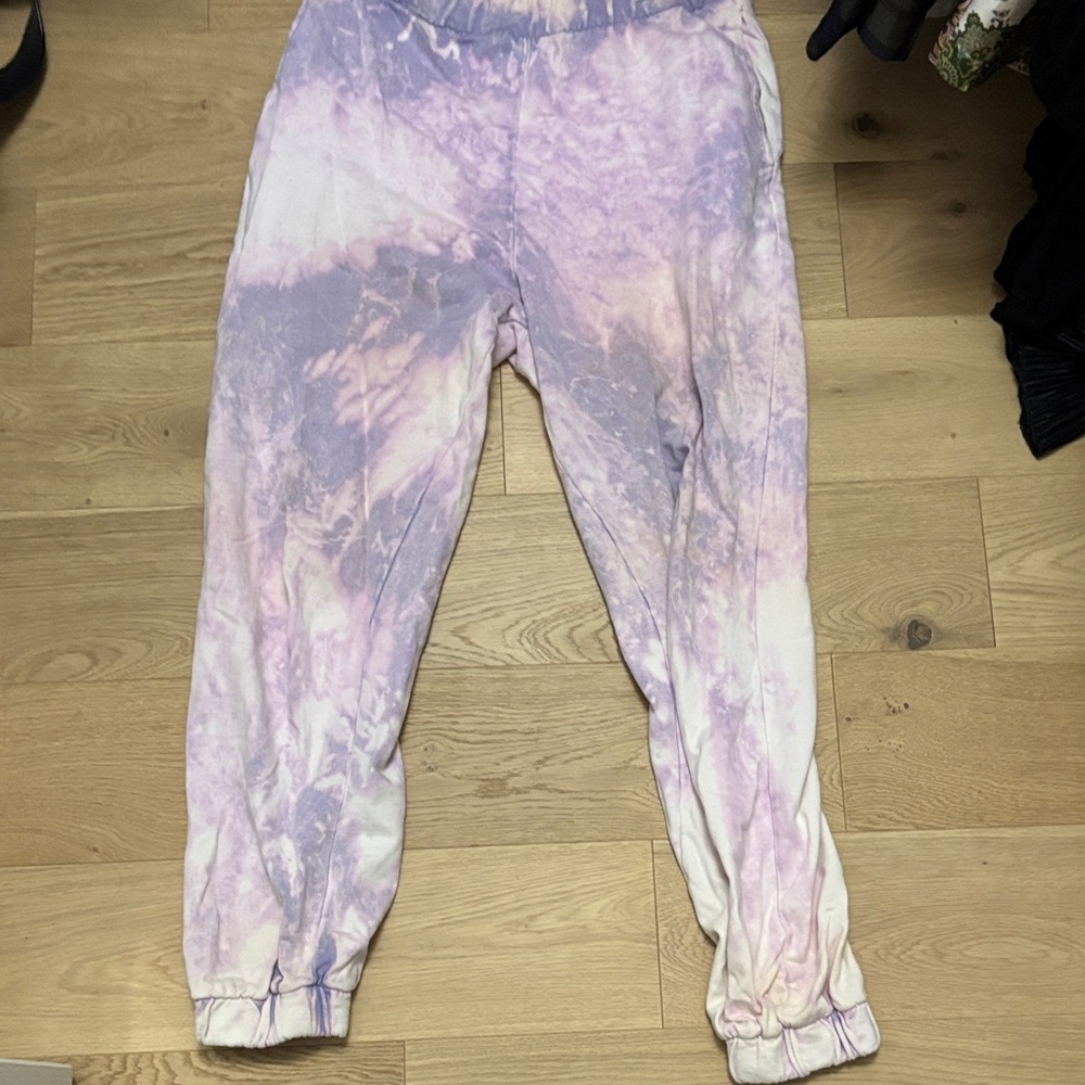 Zara Purple and White Tie-Dye Joggers